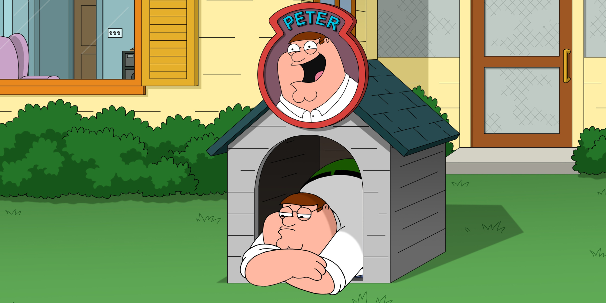 Peter Griffin in the doghouse