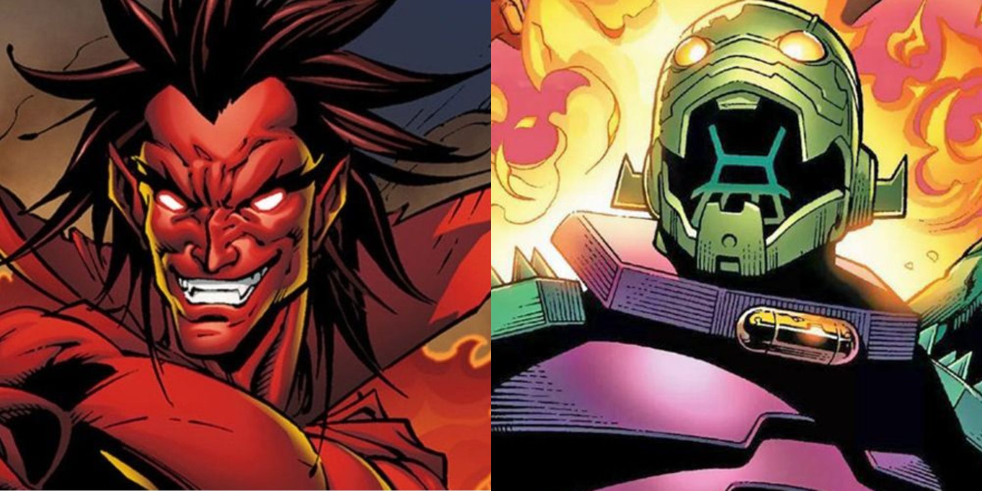 Split image of Mephisto and Annihilus in Marvel Comics