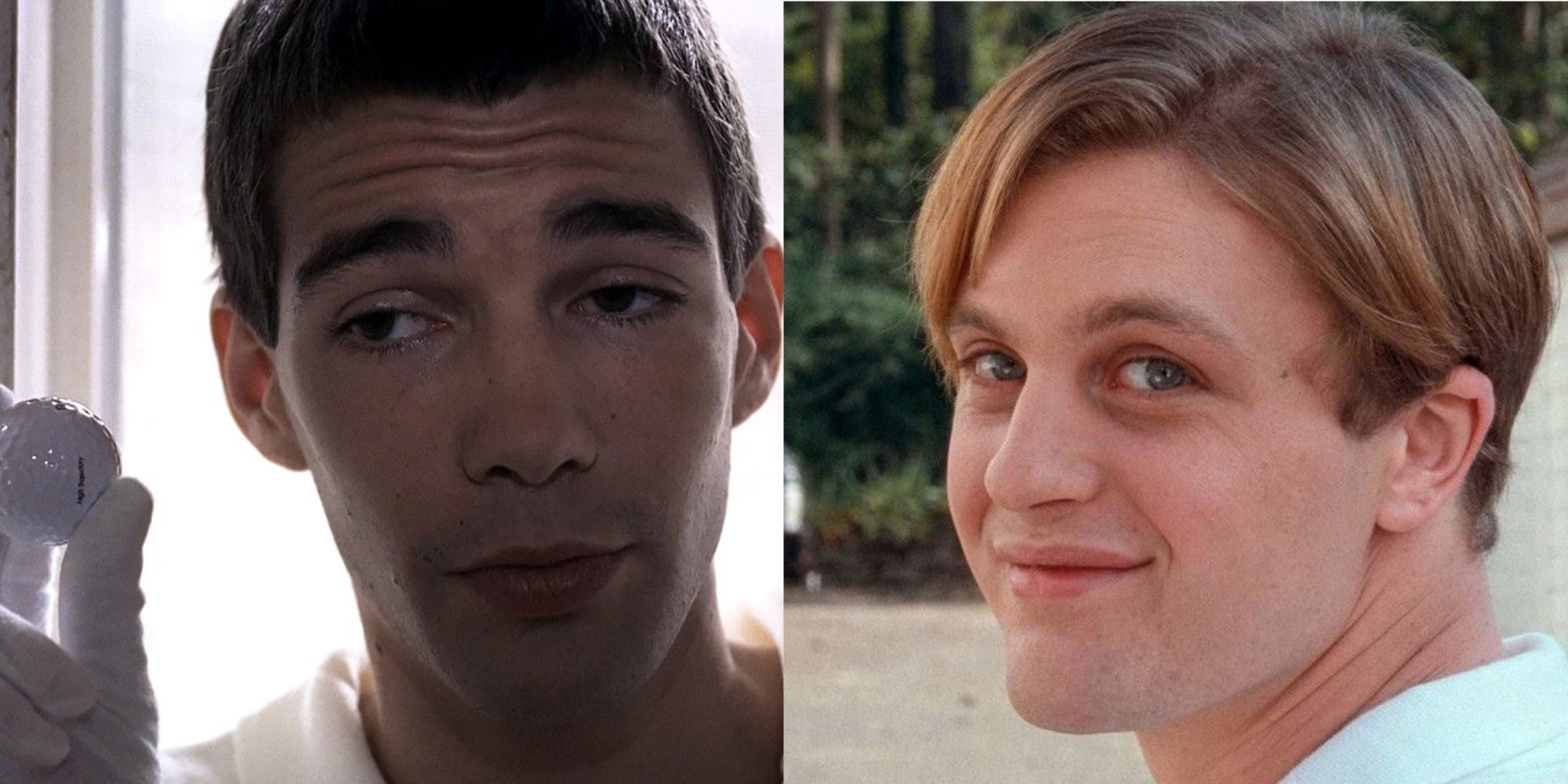 Two characters from both versions of Funny Games