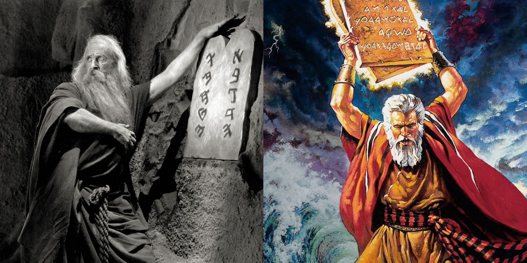 Two photos of Moses with the Commandments Tablets