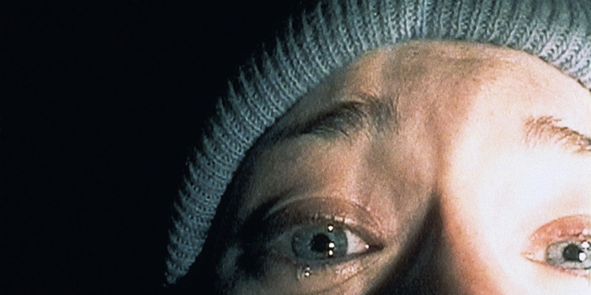 Heather crying up close on camera in The Blair Witch Project.