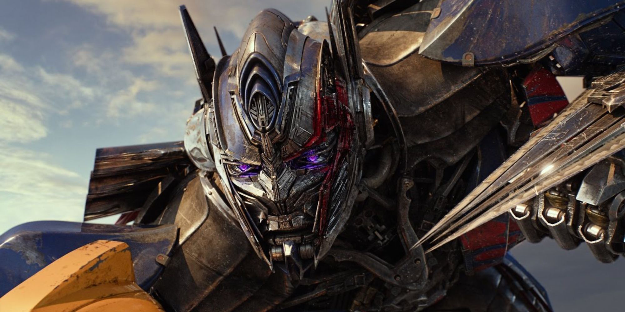 A close-up of Optimus Prime from Transformers: The Last Knight