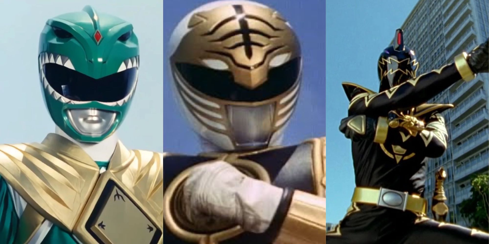 Tommy Oliver as the Green and White Mighty Morphing Ranger and Dino Black Ranger