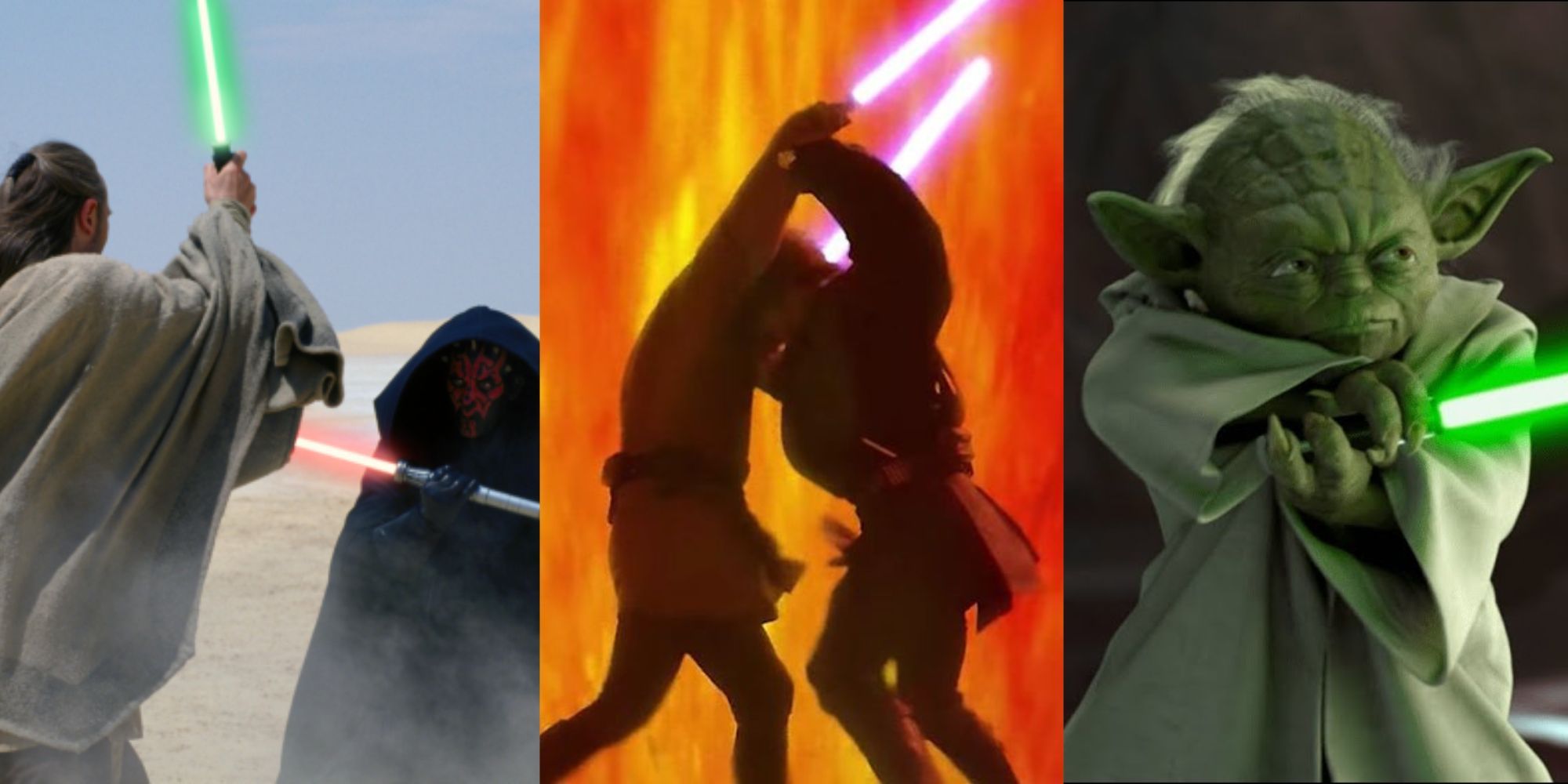 Qui Gin Maul Anakin Obi Wan Yoda lightsaber fight collage