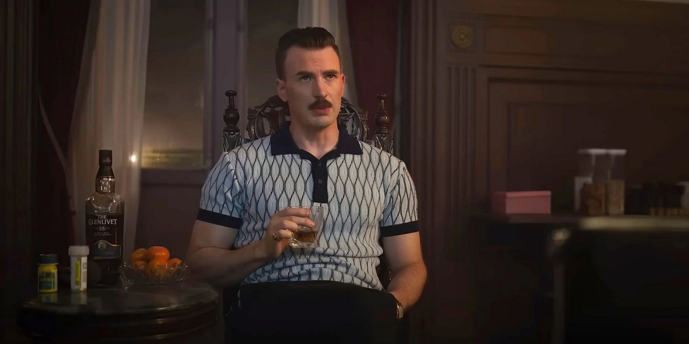 Chris Evans as Lloyd Hansen have a drink in The Gray Man