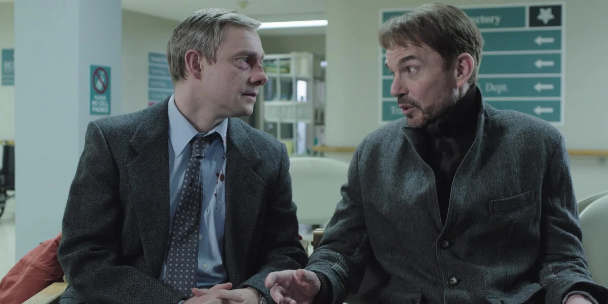 Lorne Malvo and Lest Nygaard talking in Fargo Season 1