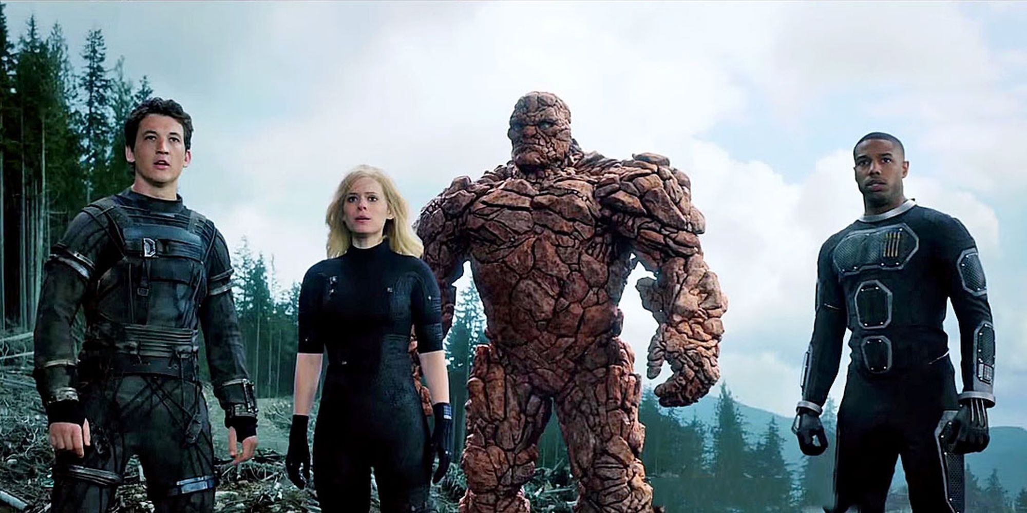 The Fantastic Four standing together and looking up in the film Fantastic Four (2015)