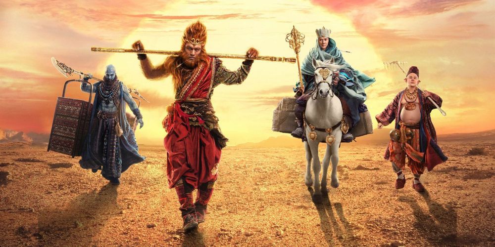 Sandy, Monkey, Tang Sanzang, and Pigsy as they appear in The Monkey King 2