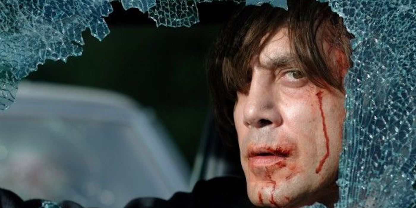 Anton Chigurh (Javier Bardem) is bloodied up in 'No Country for Old Men'