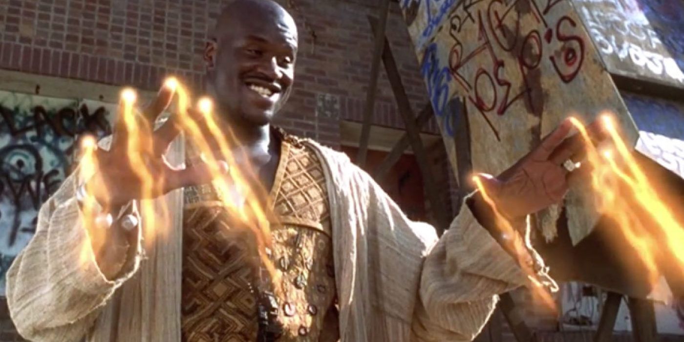 Kazaam shooting golden rays from his fingertips in Kazaam.