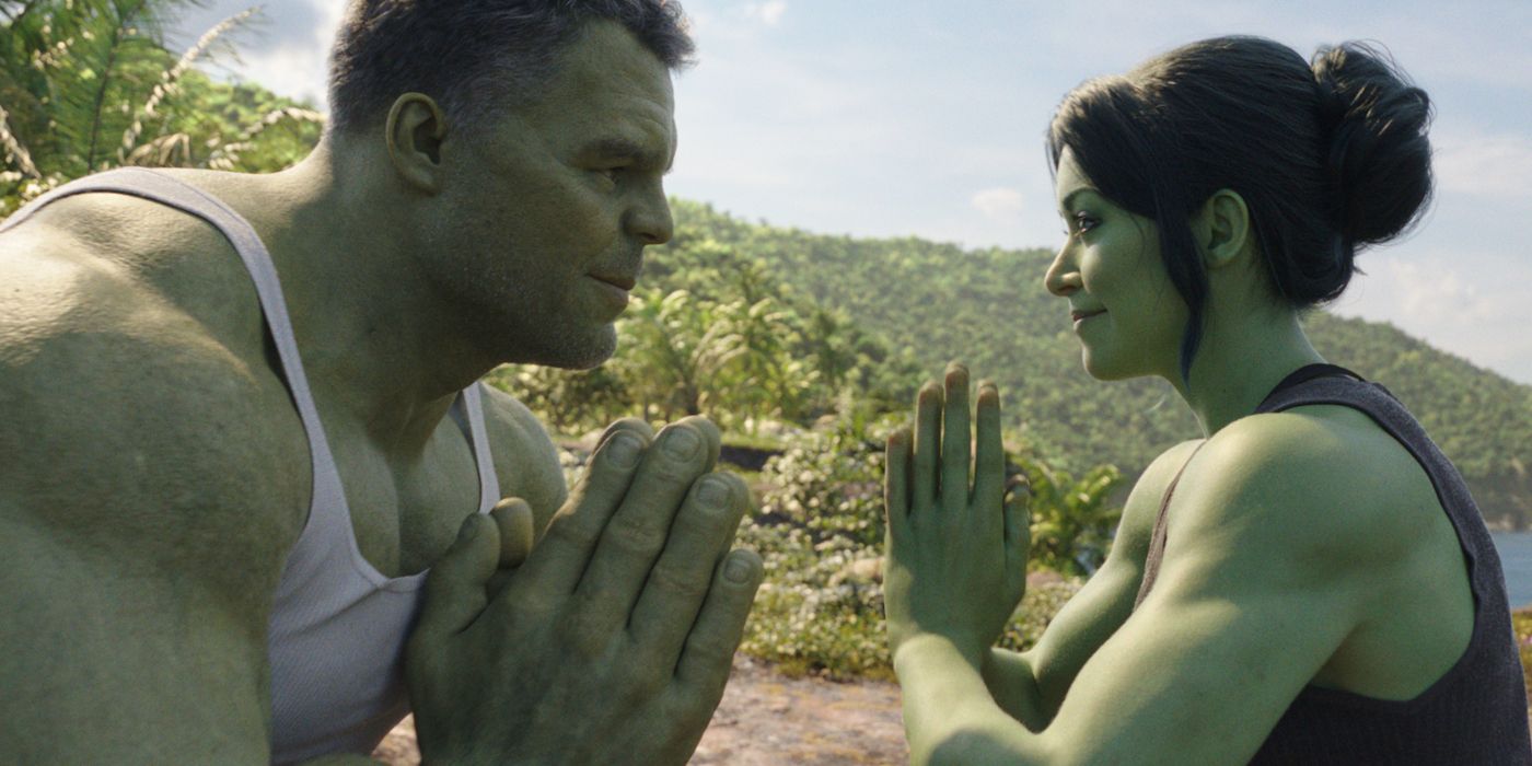Bruce and Jen facing each other in She-Hulk.
