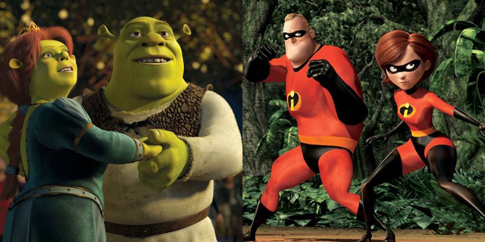 Shrek and Fiona from Shrek 2 and Bob and Helen Parr from The Incredibles