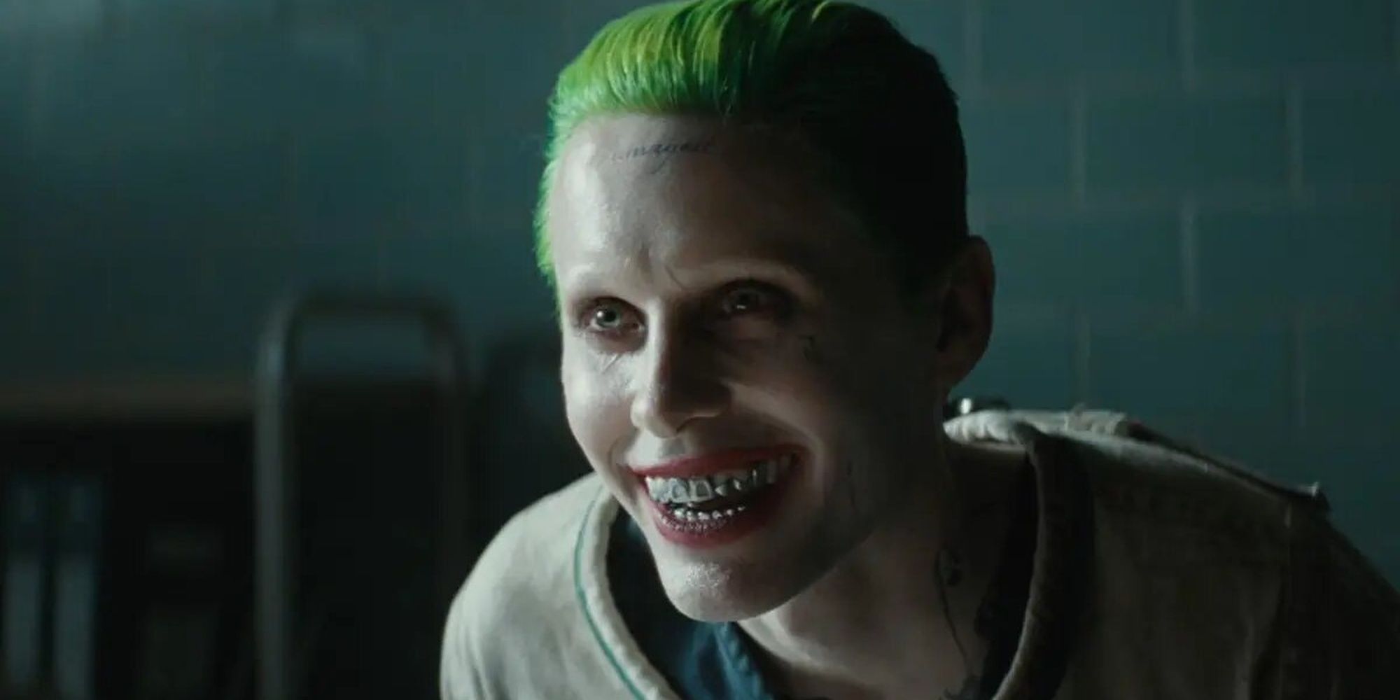 The Joker smiling in Suicide Squad (2016)