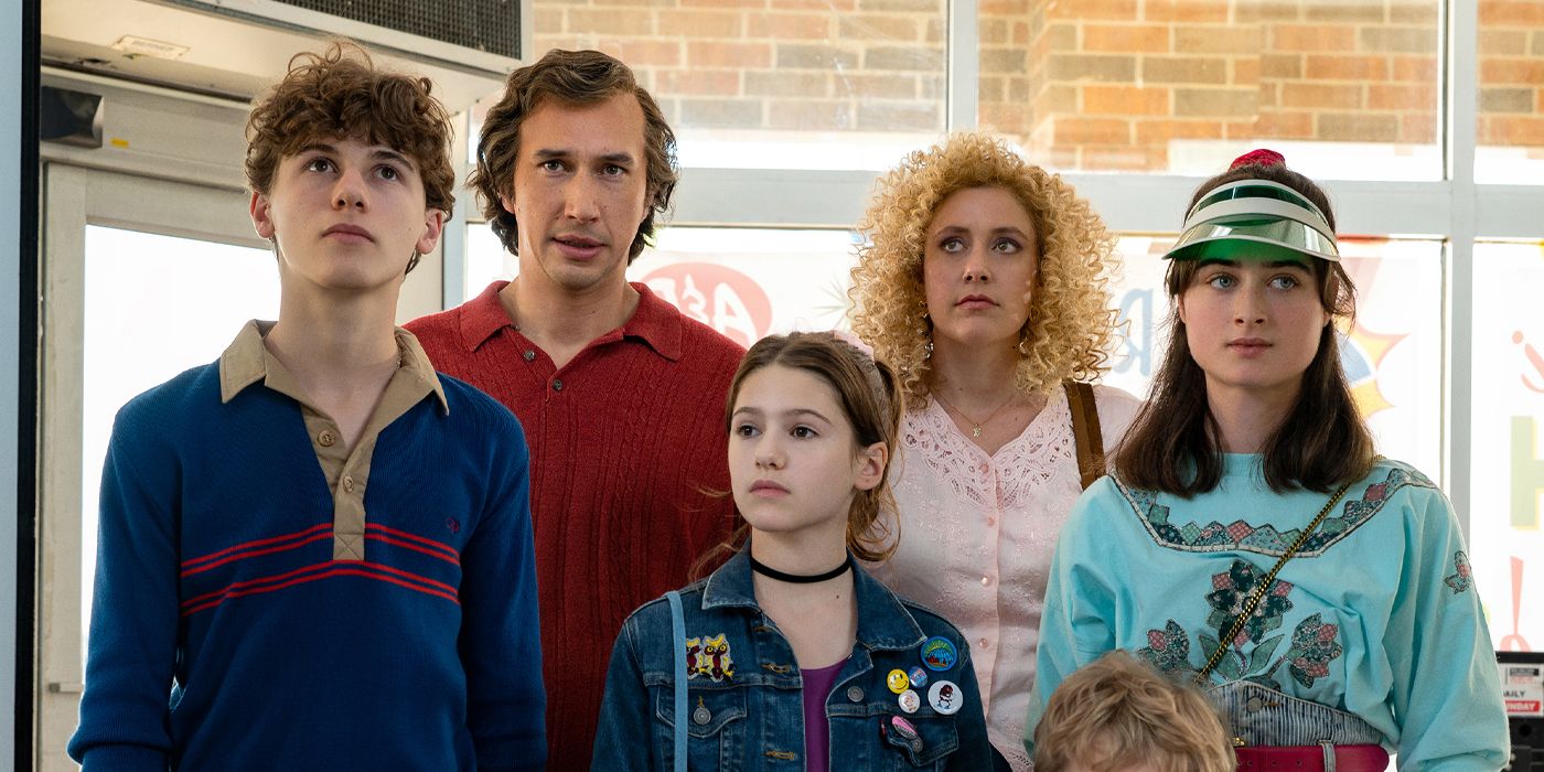 Greta Gerwig and Adam Driver in White Noise with family