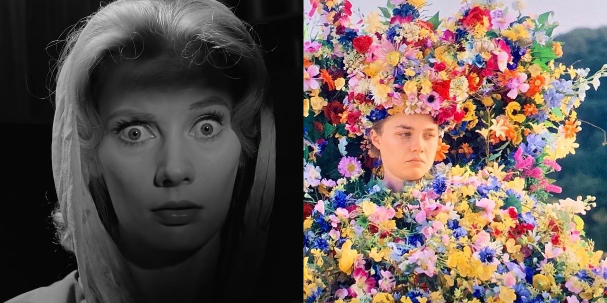 Candace Hilligoss in Carnival of Souls on the left and Florence Pugh in Midsommar on the right