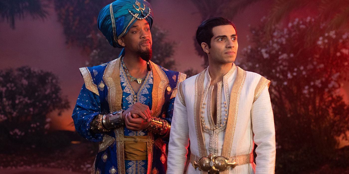 Will Smith dans le rôle du Génie et Mena Massoud dans le rôle d'Aladin dans Aladin (2019)