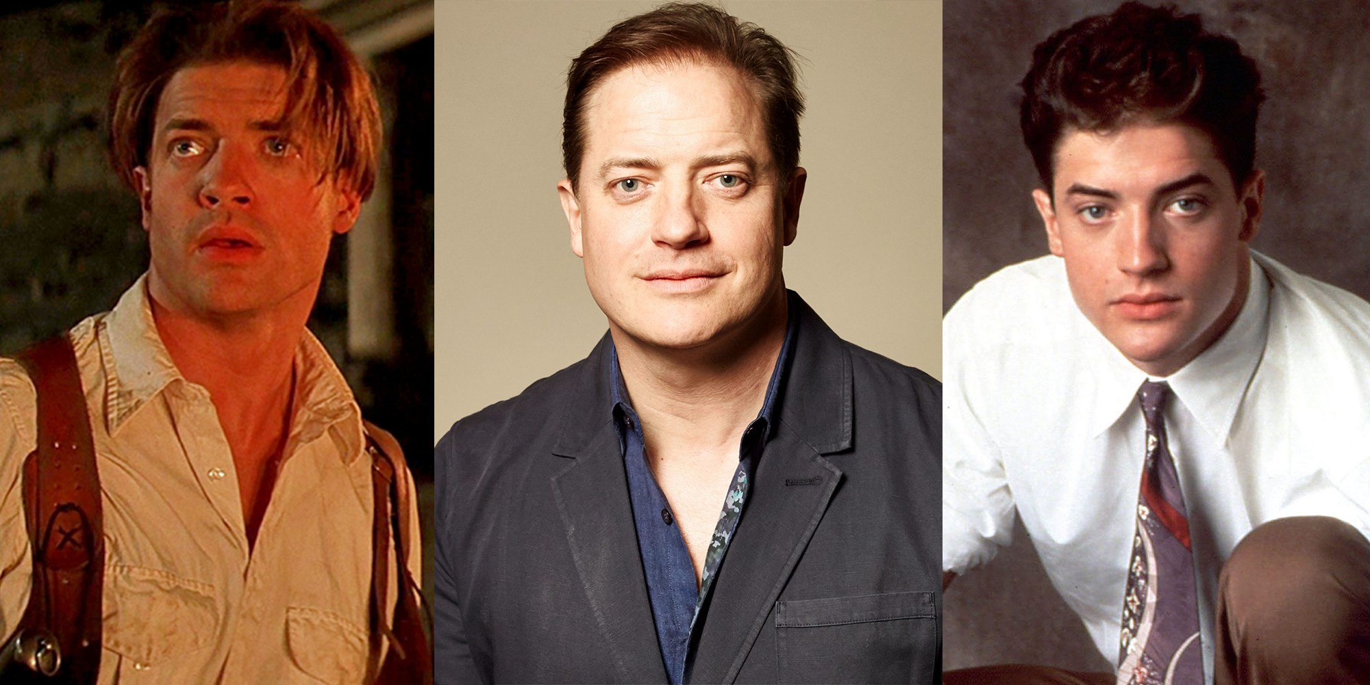 Brendan Fraser in the mummy, present day, and in school ties