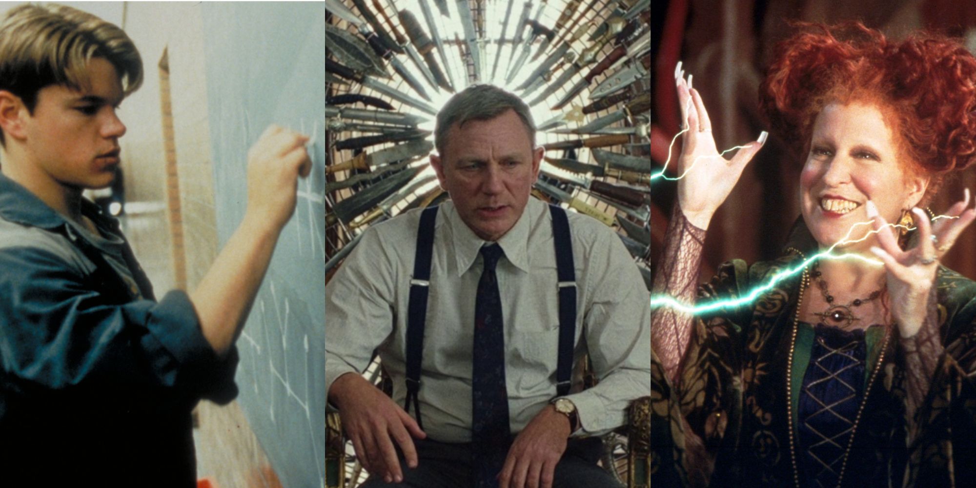 Matt Damon, Daniel Craig and Bette Middler in three panels