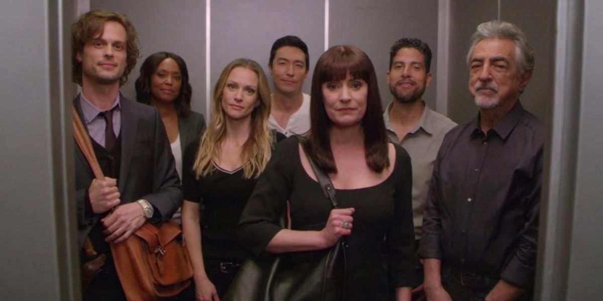The agents of 'Criminal Minds' in an elevator.