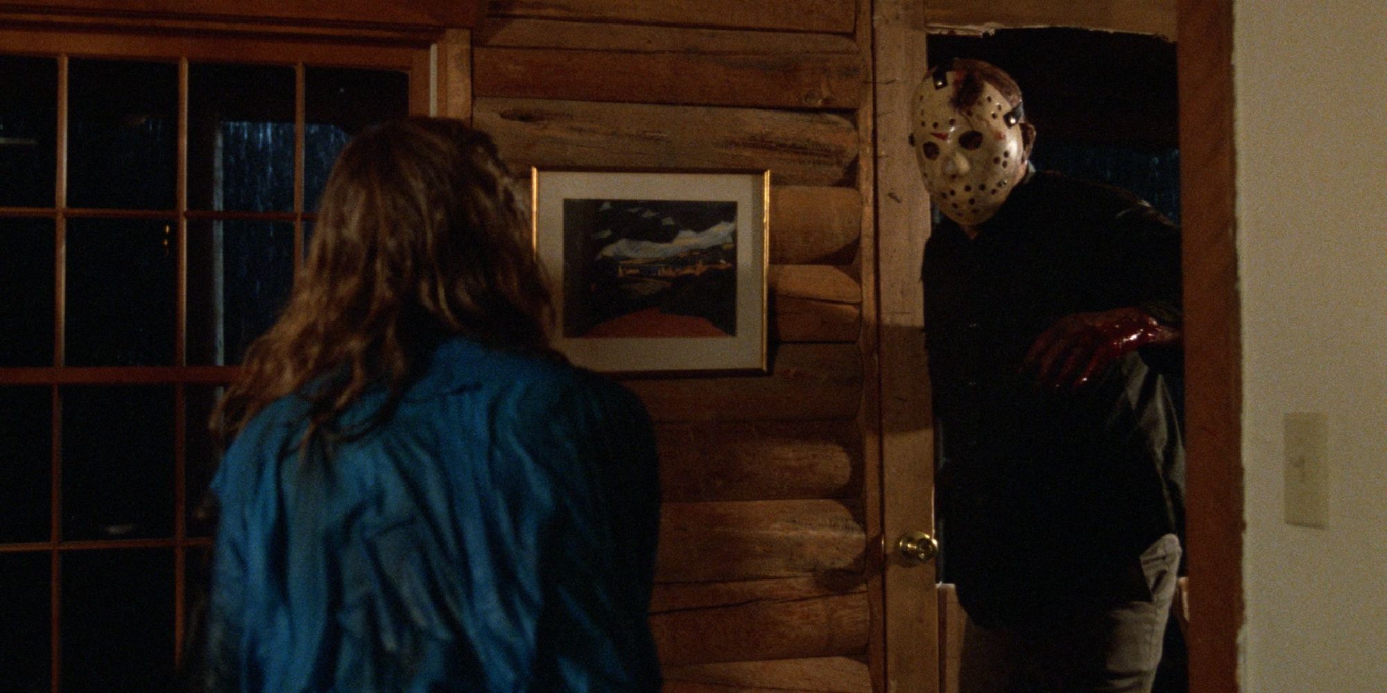 Jason Voorhees approaching Kimberly Beck in Friday the 13th: The Final Chapter