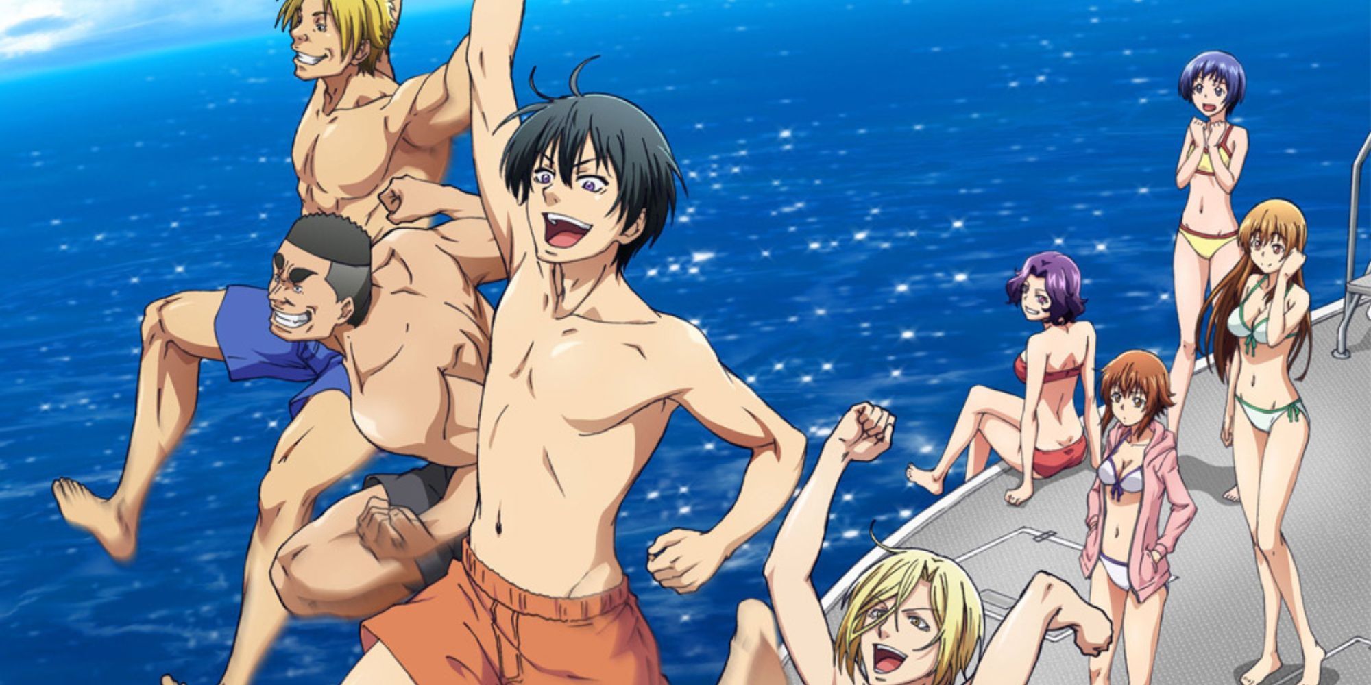 Main cast of Grand Blue having fun at the sea