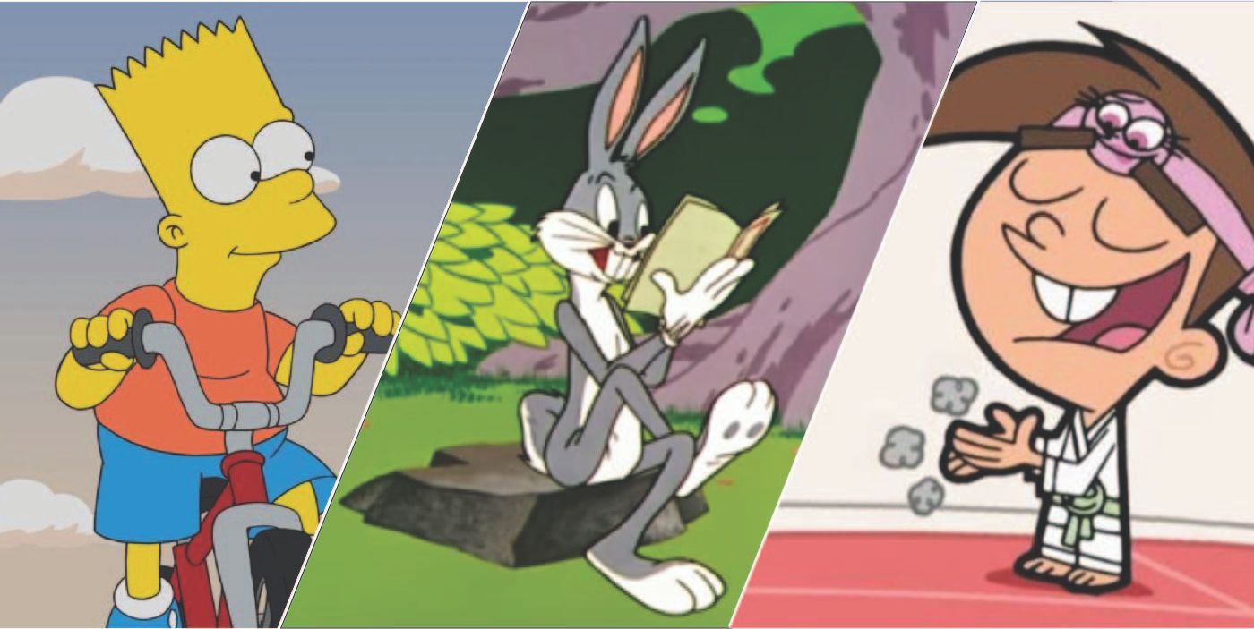 Nancy Cartwright voicing Bart Simpson, Mel Blanc voicing Bugs Bunny, and Tara Strong voicing Timmy Turner