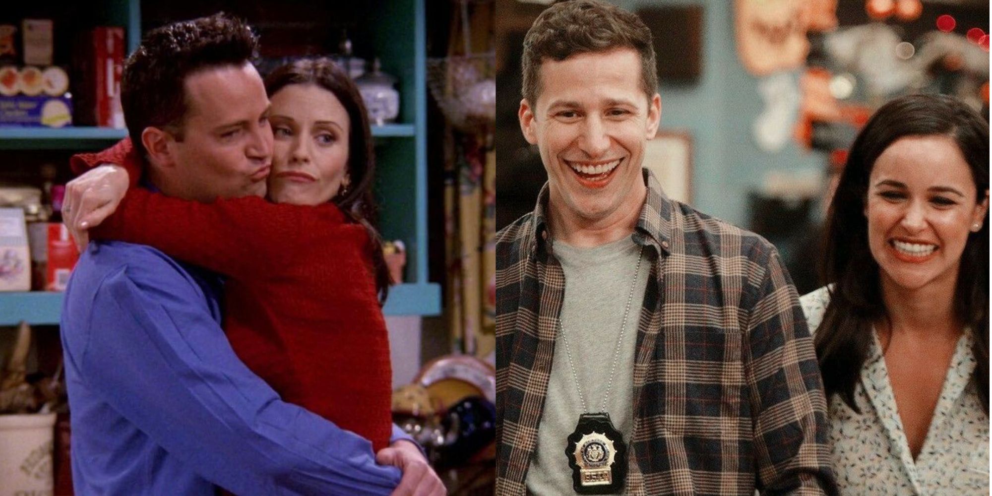 Split image of Chandler and Monica in Friends and Jake and Amy in Brooklyn Nine-Nine