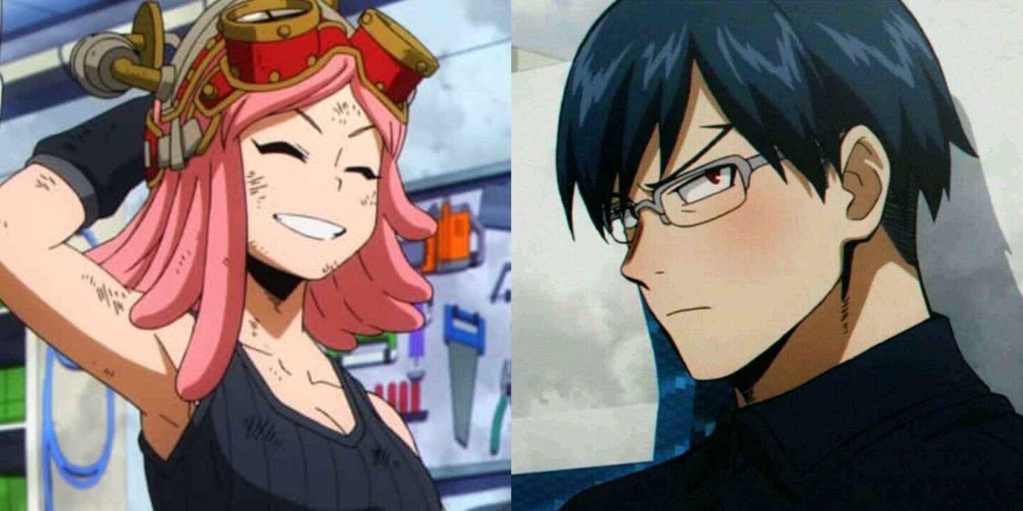 Split image of Mei and Tenya from My Hero Academia