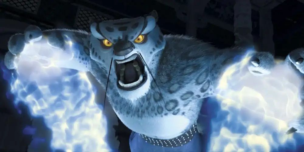 Tai Lung lights his hands on fire during his climatic battle with Shi Fu