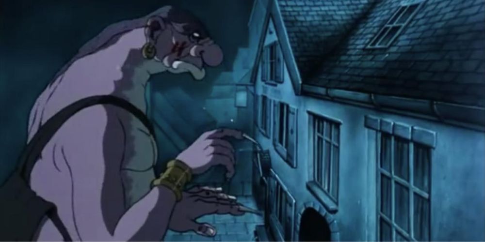 The Fleshlumpeater giant about to eat a child in the 1989 adaptation of The BFG