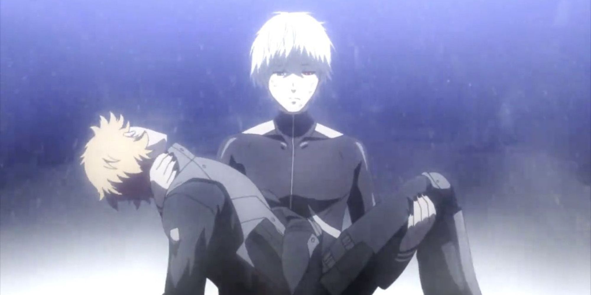 Kaneki holding his dead friend in Tokyo Ghoul