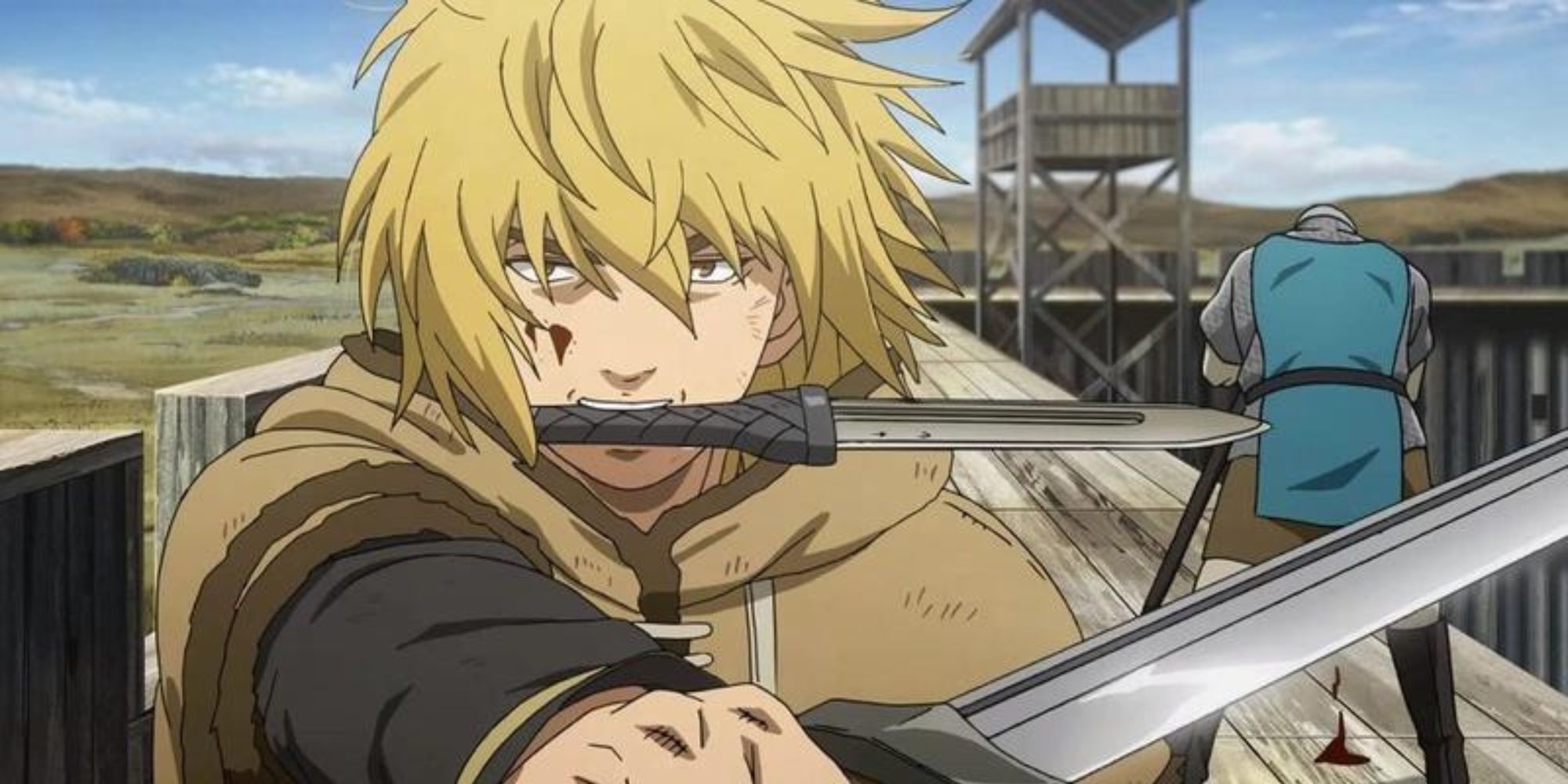 Thorfinn fighting with a sword in Vinland Saga