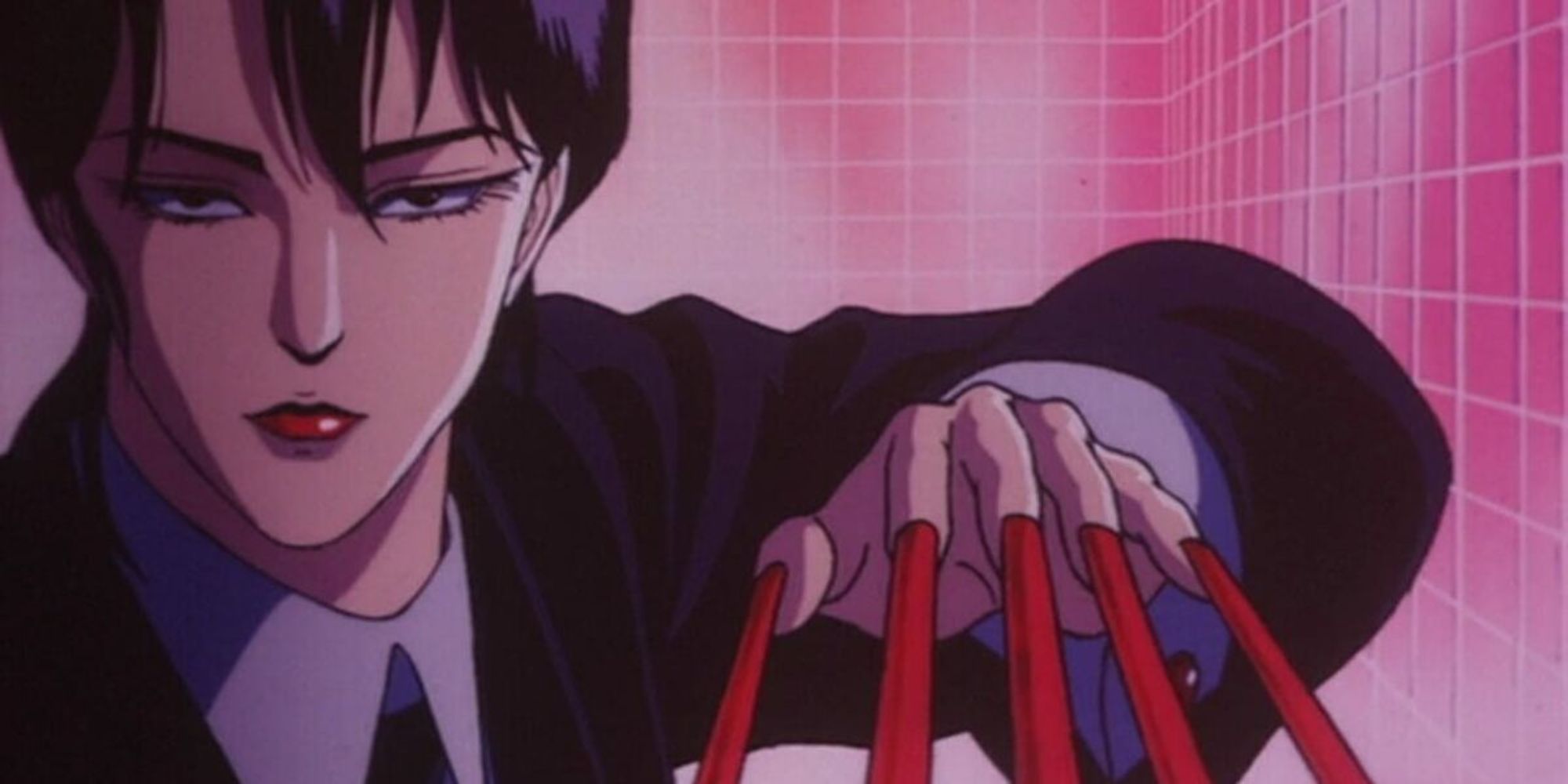 A woman with exaggeratedly long red fingernails in Wicked City
