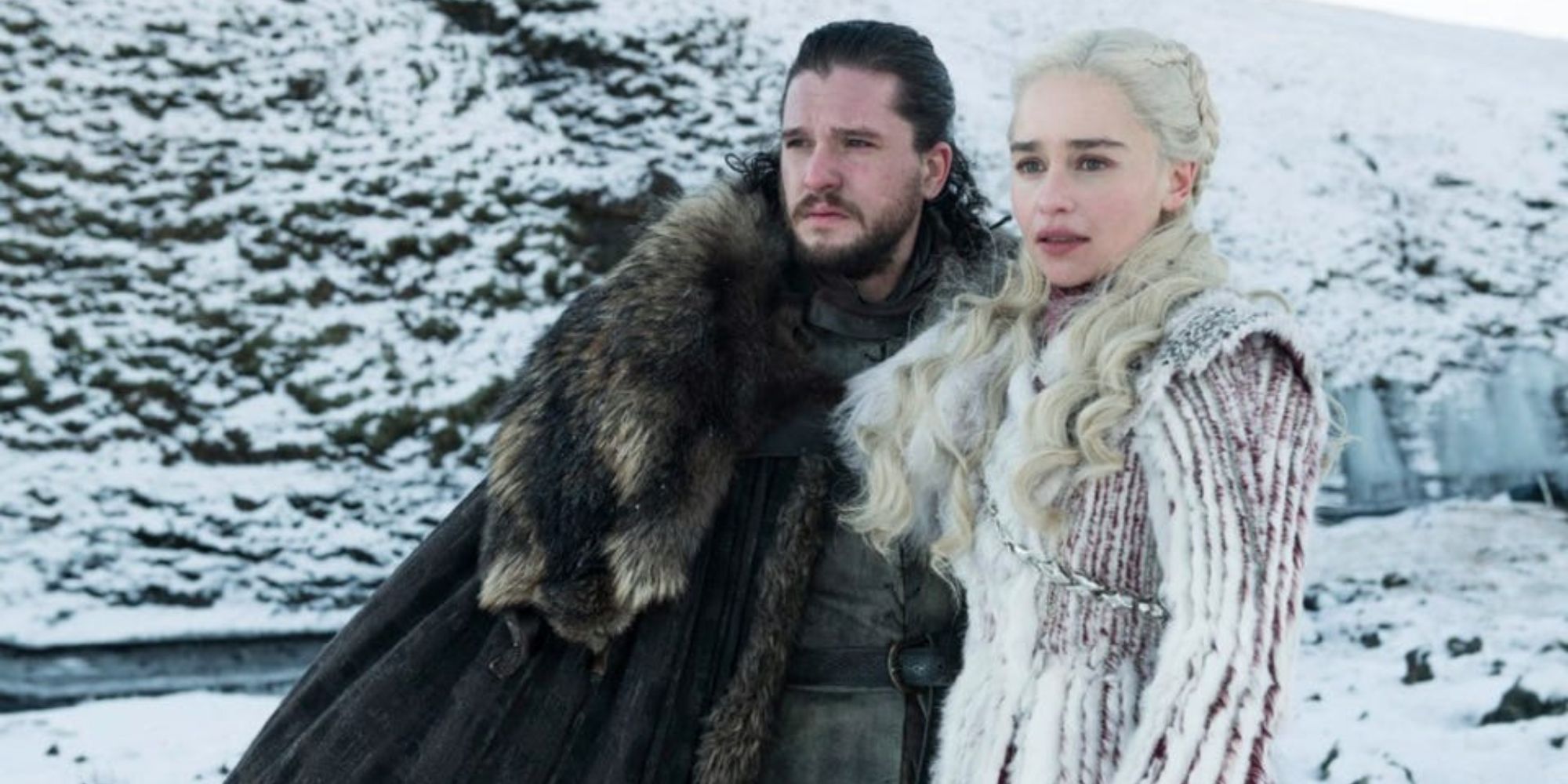 Jon Snow (Kit Harington) and Daenerys Targaryen (Emilia Clarke) in Game of Thrones.