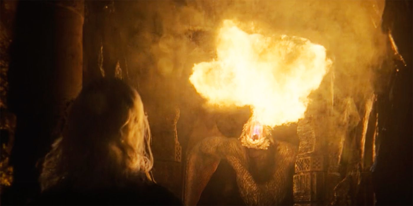 Dreamfyre breaths fire at a young Aemond Targaryen