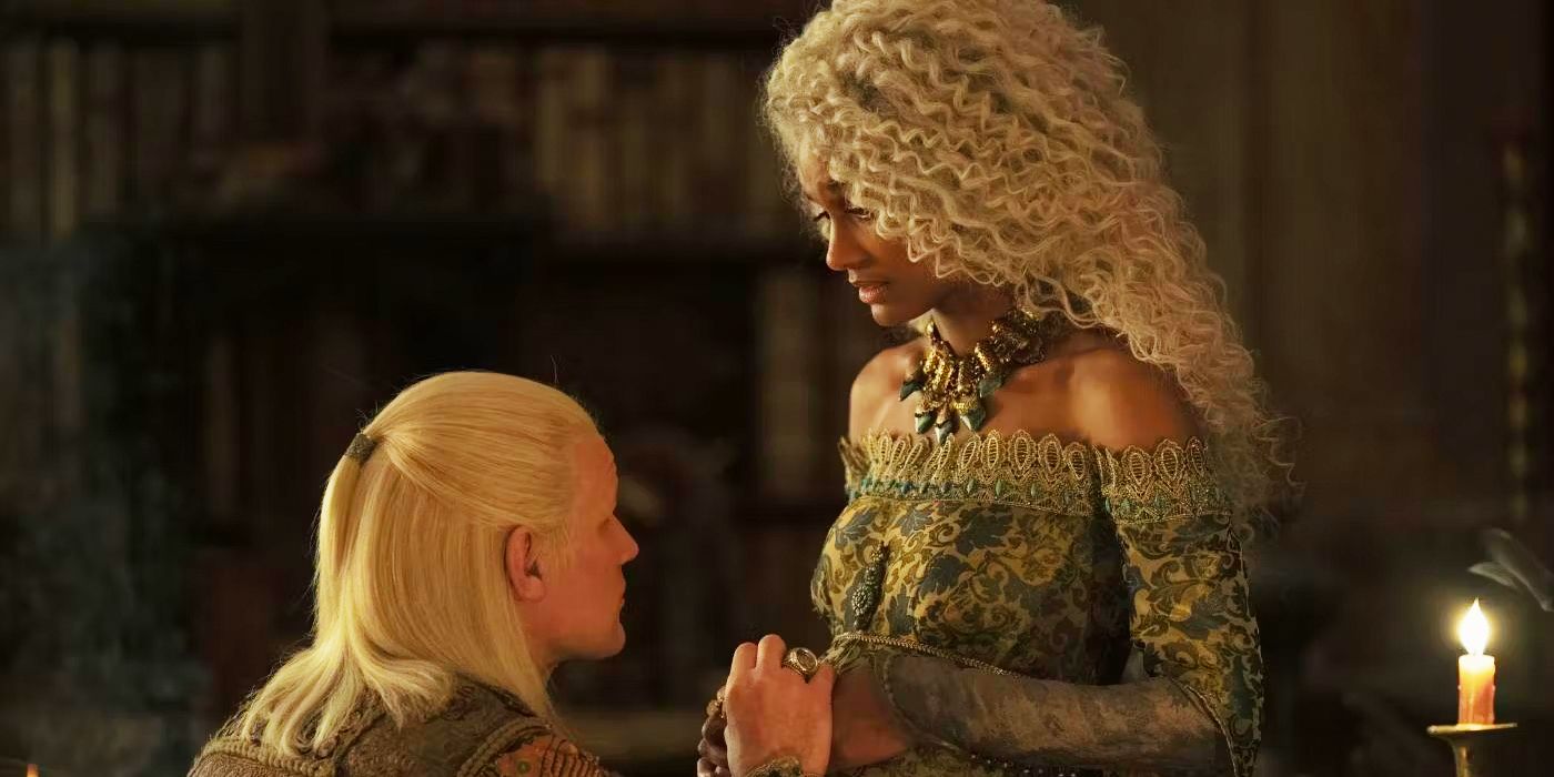 Nanna Blondell as Laena Velaryon and Matt Smith as Daemon Targaryen in 'House of the Dragon'