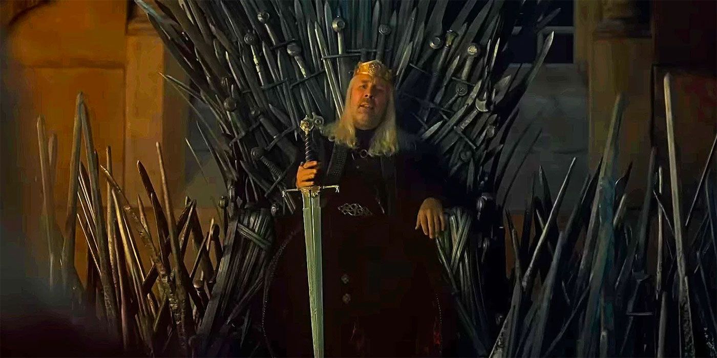 Paddy Considine on the Iron Throne in House of the Dragons