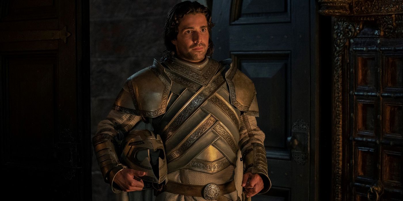 Ser Criston Cole (Fabien Frankel) donning knight gear in HBO's House of the Dragon (2022)