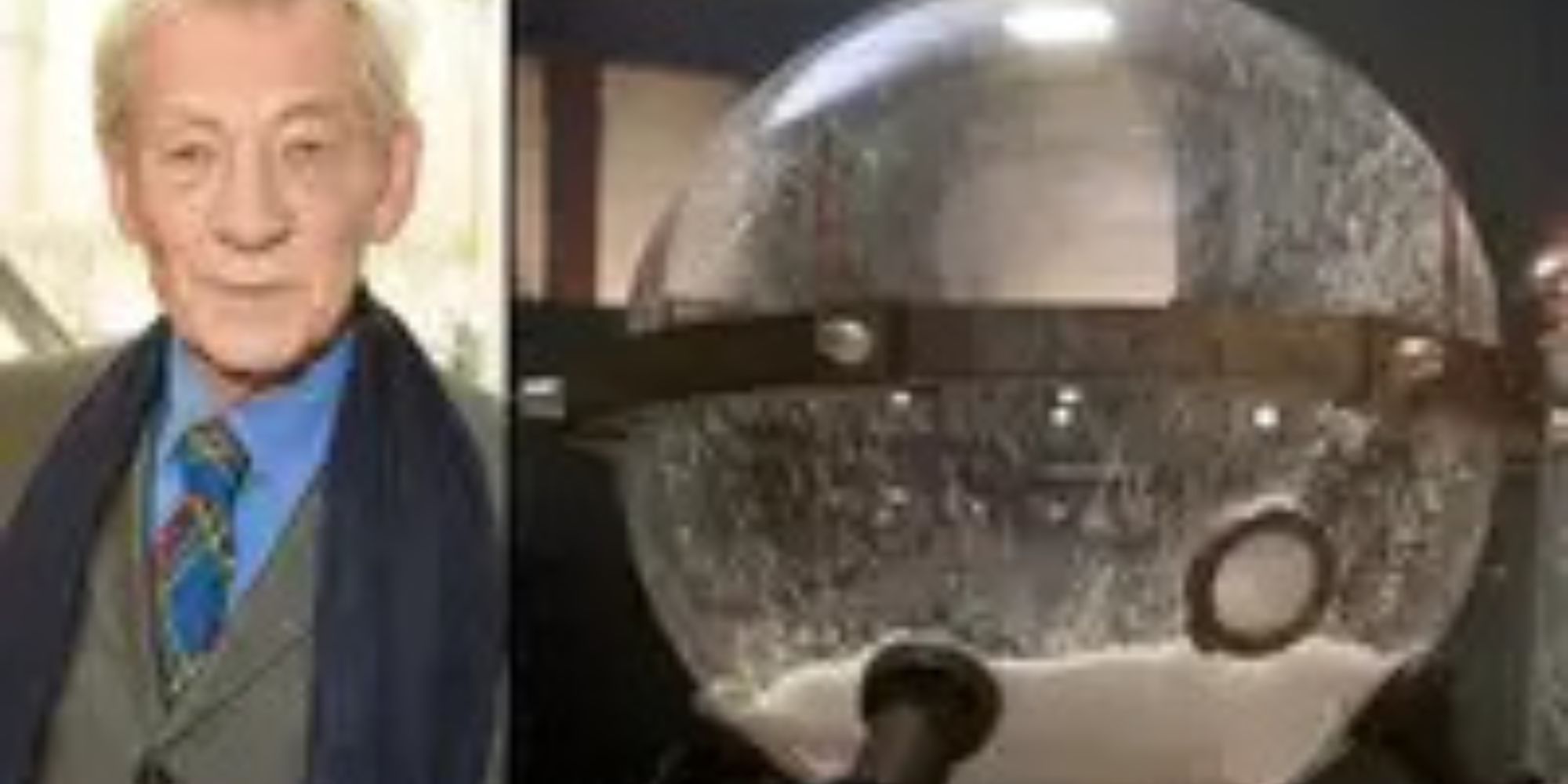 An old guy with a snowball-like globe