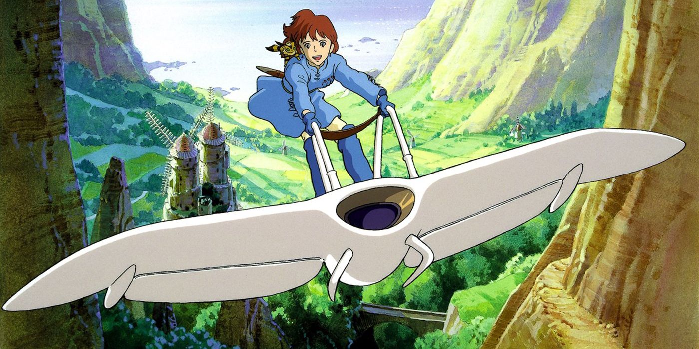 Nausicaä smiling while gliding across a valley in Nausicaä of the Valley of the Wind