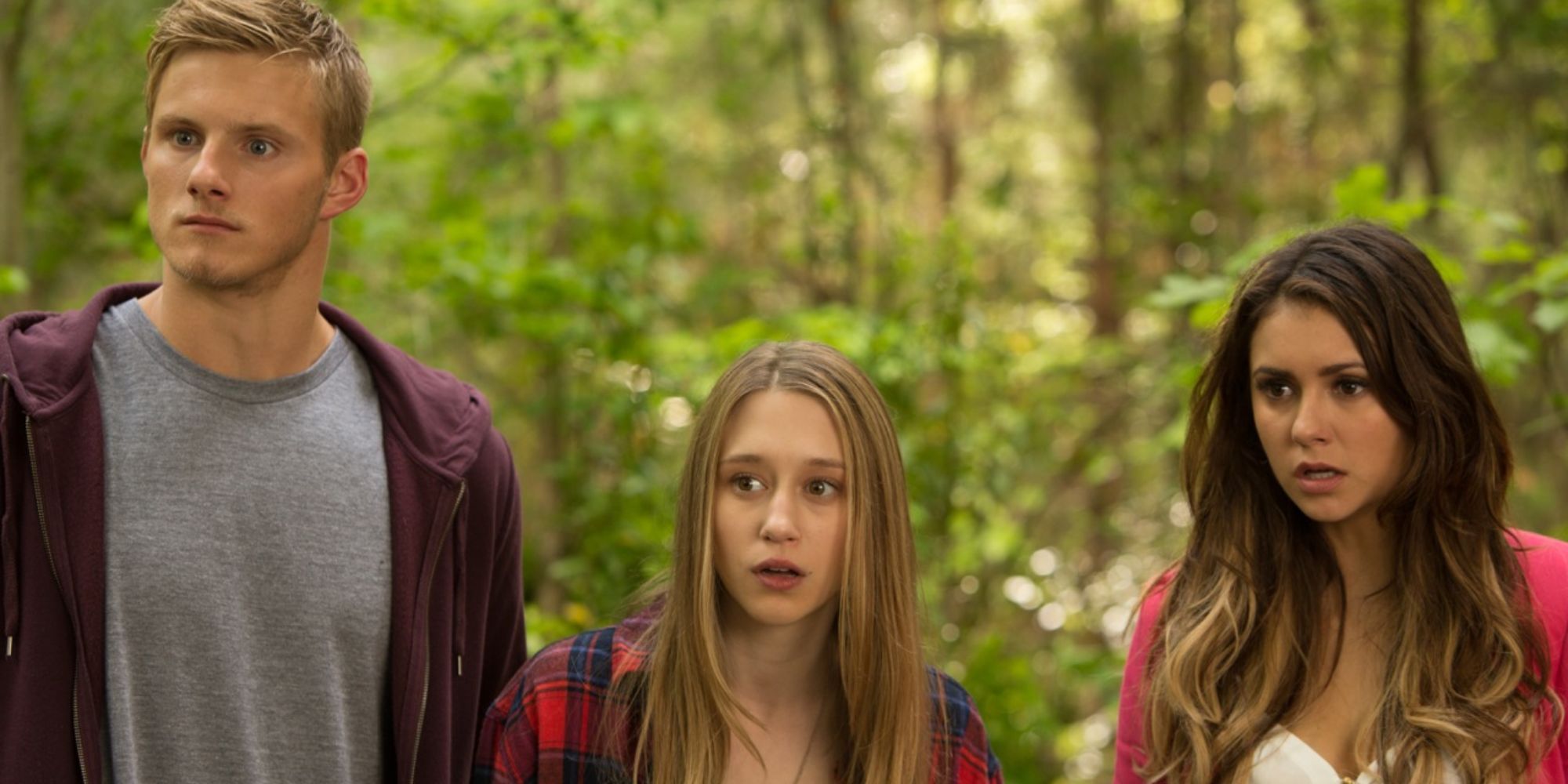 Alexander Ludwig, Taissa Farmiga, and Nina Dobrev in The Final Girls