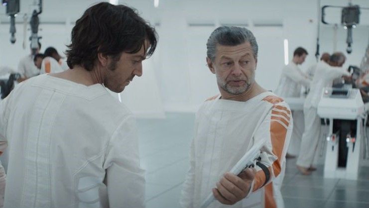 Andor -Episode 8-Diego Luna as Cassian Andor and Andy Serkis as Kino Loy. 