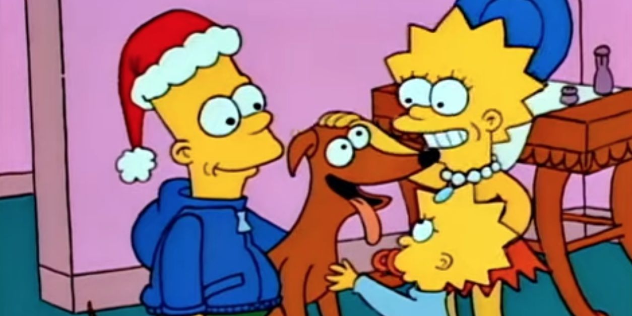 Bart, Lisa, Maggie and Santa's Little Helper in 'The Simpsons'