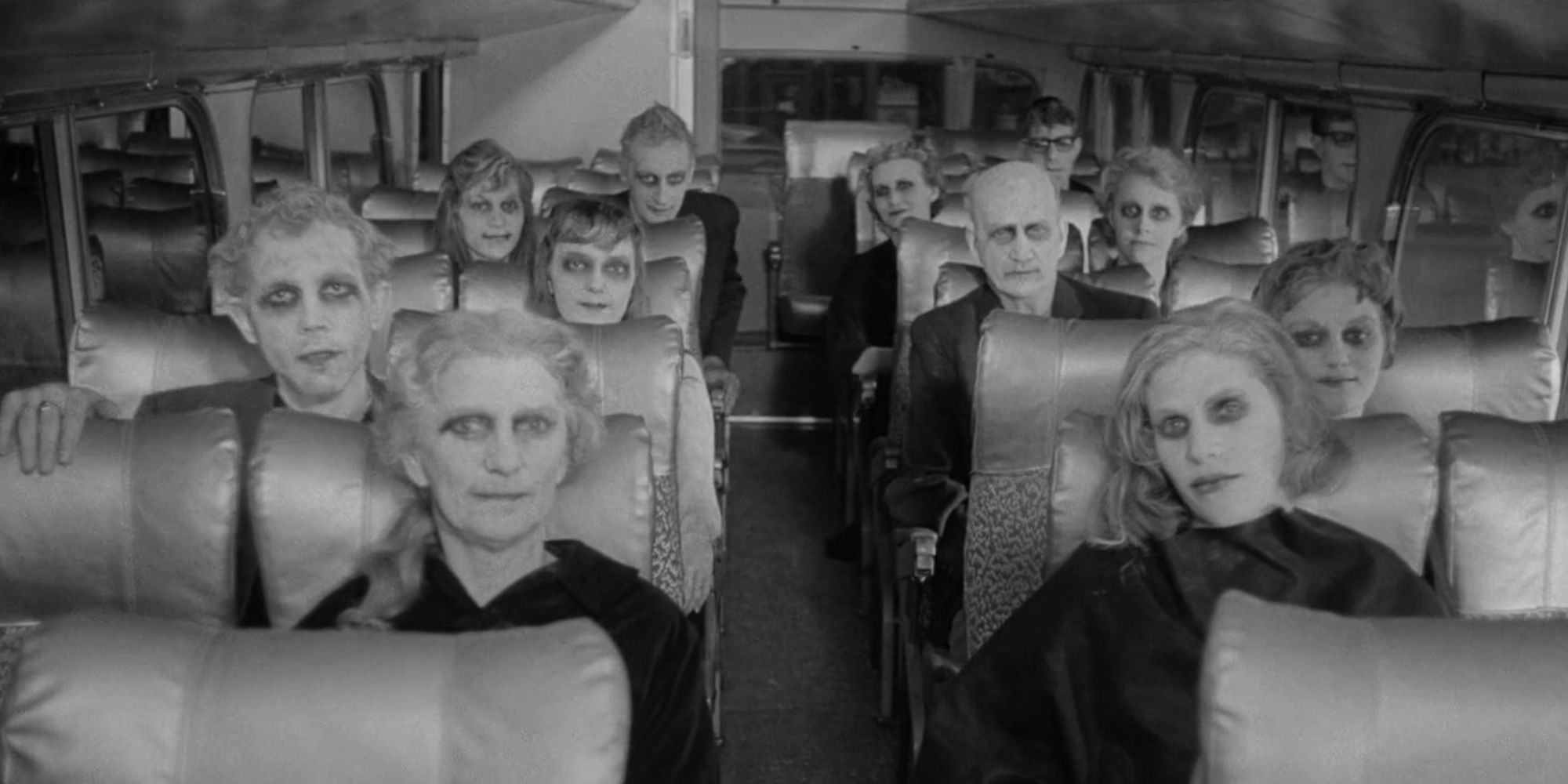 The ghoulish figures on the bus in Carnival of Souls (1962)