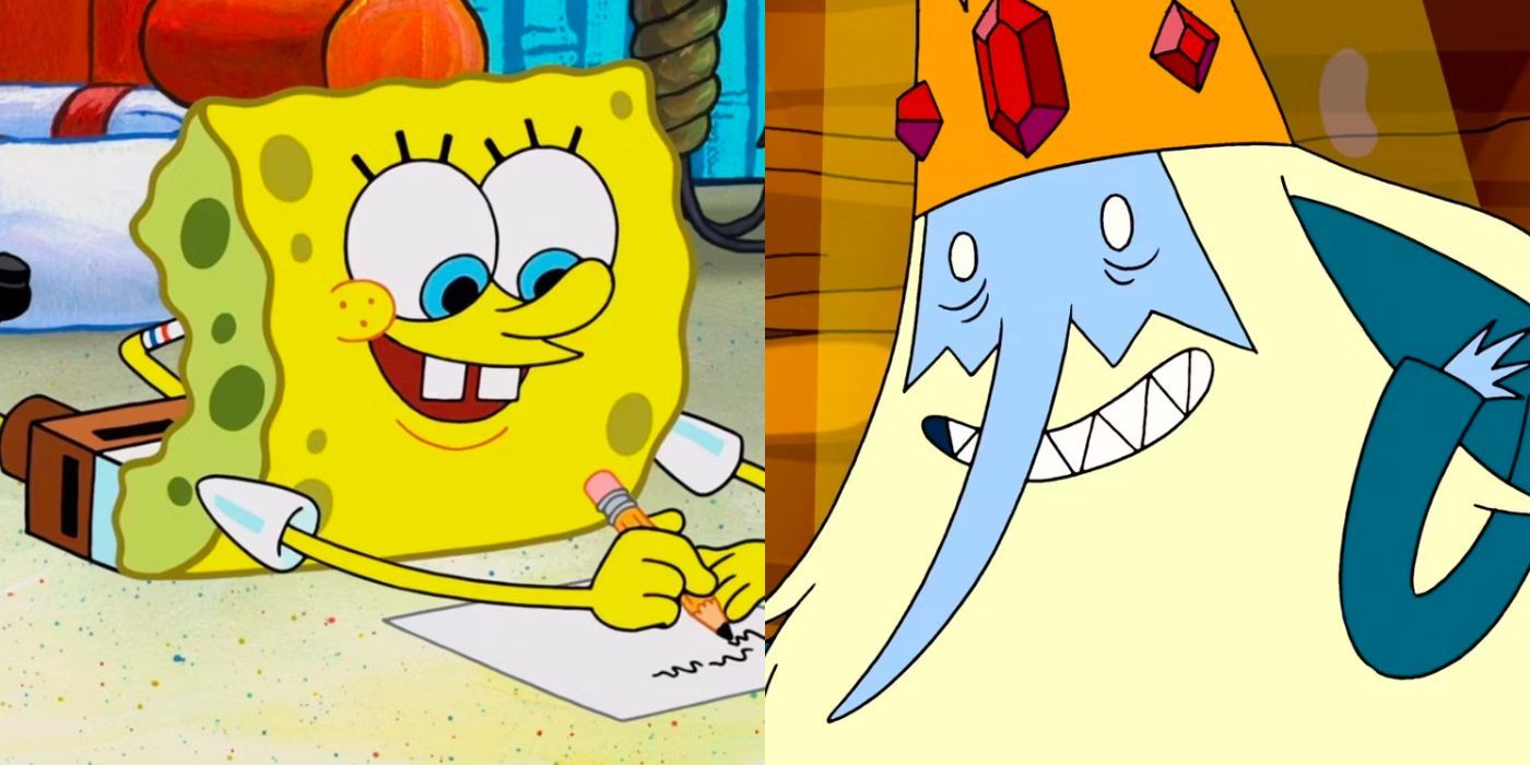 A split image showing characters from SpongeBob Squarepants and Adventure Time