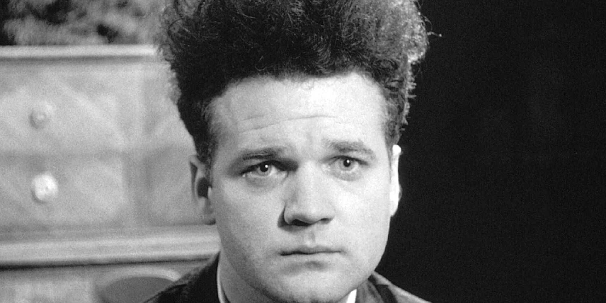 A shot of Jack Nance with a worried expression in Eraserhead