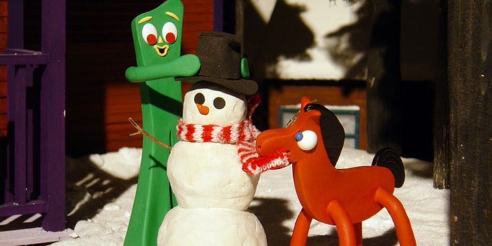 Gumby and Pokey making a snowman