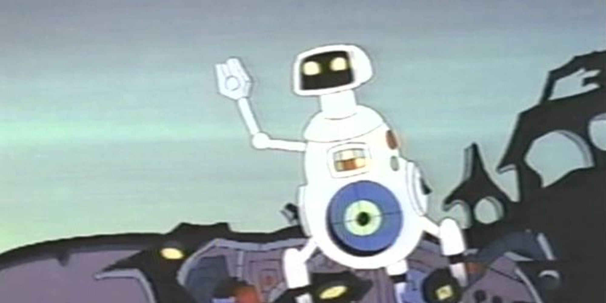 animated robot coming out of crashed spaceship