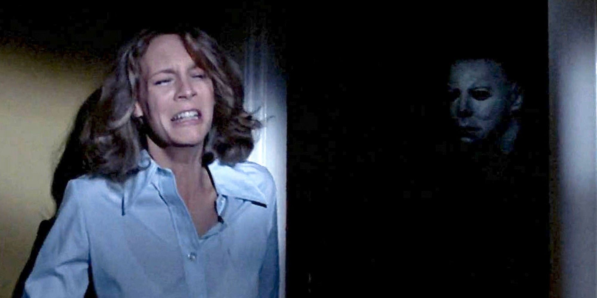 Jamie Lee Curtis hiding from Michael Myers