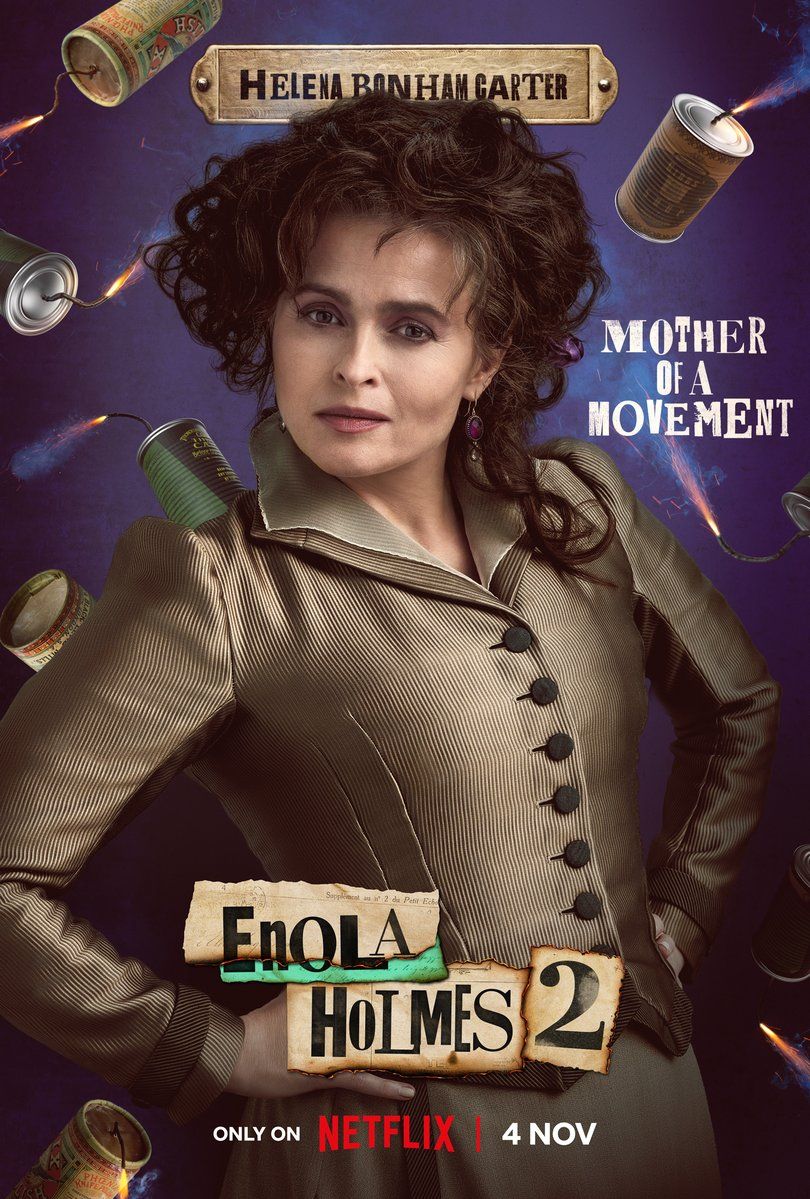 Helena Bonham Carter as Eudoria Holmes on Enola Holmes 2 character poster